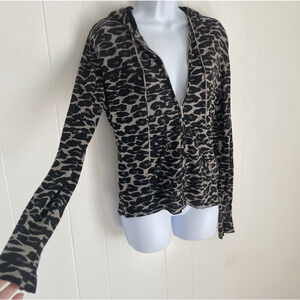 Knitwit 100% Cashmere Leopard Hoodie Zip Up Nepal Handmade Y2K Large Mob Wife